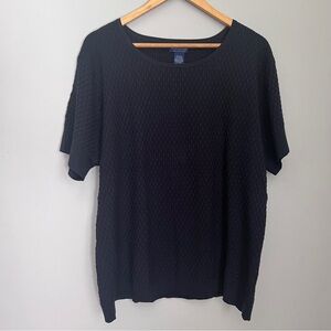 Doncaster Silk Blend Black Waffle Knit Short Sleeve Plus Size 2W in EUC